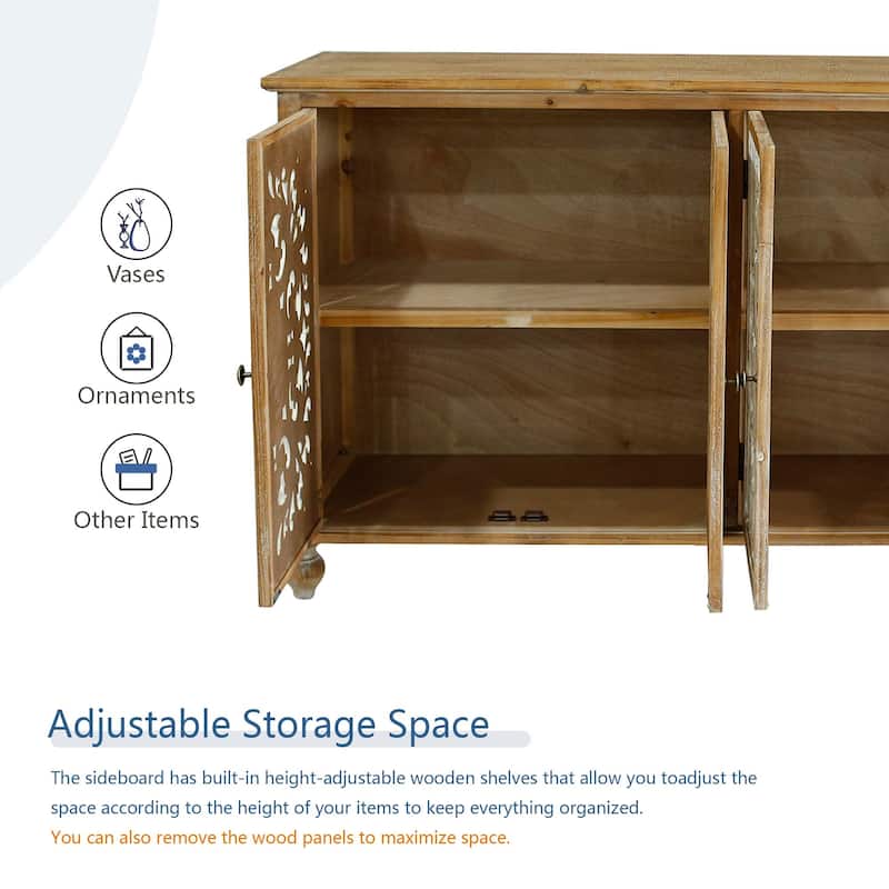 Accent Cabinet with 4 Doors, Sideboard Buffet Cabinet with Storage, Credenza Storage Cabinet with Wood Carved Floral Doors