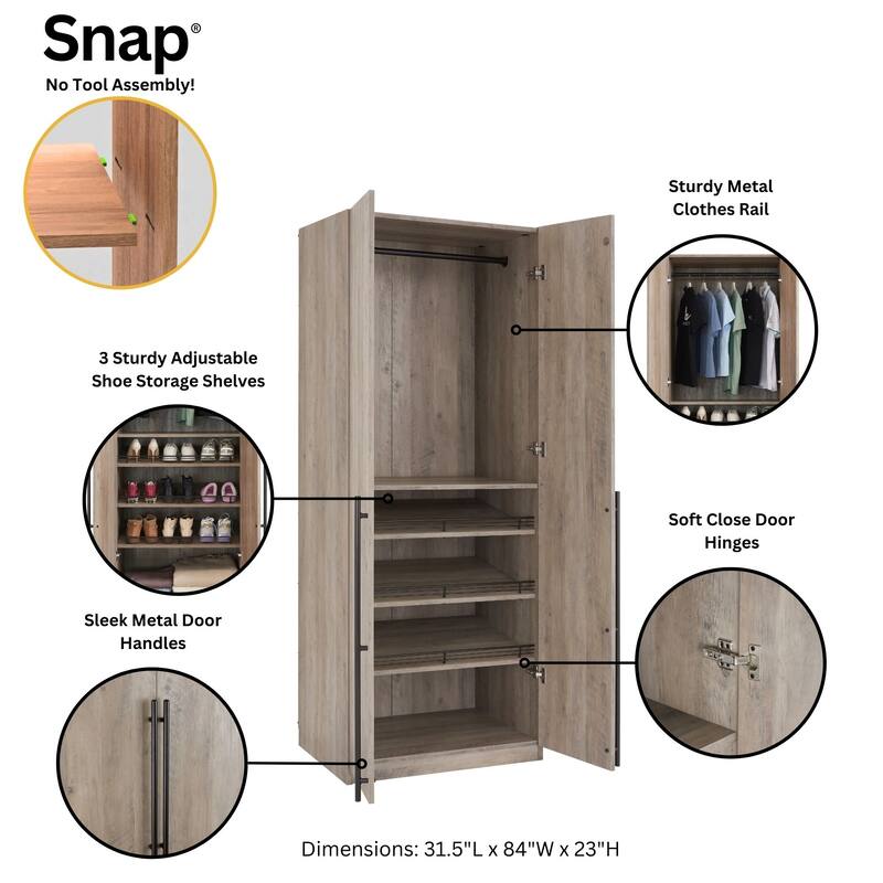 Manhattan Comfort Lee Modern Freestanding 3-Piece Module Wardrobe Closet Armoire