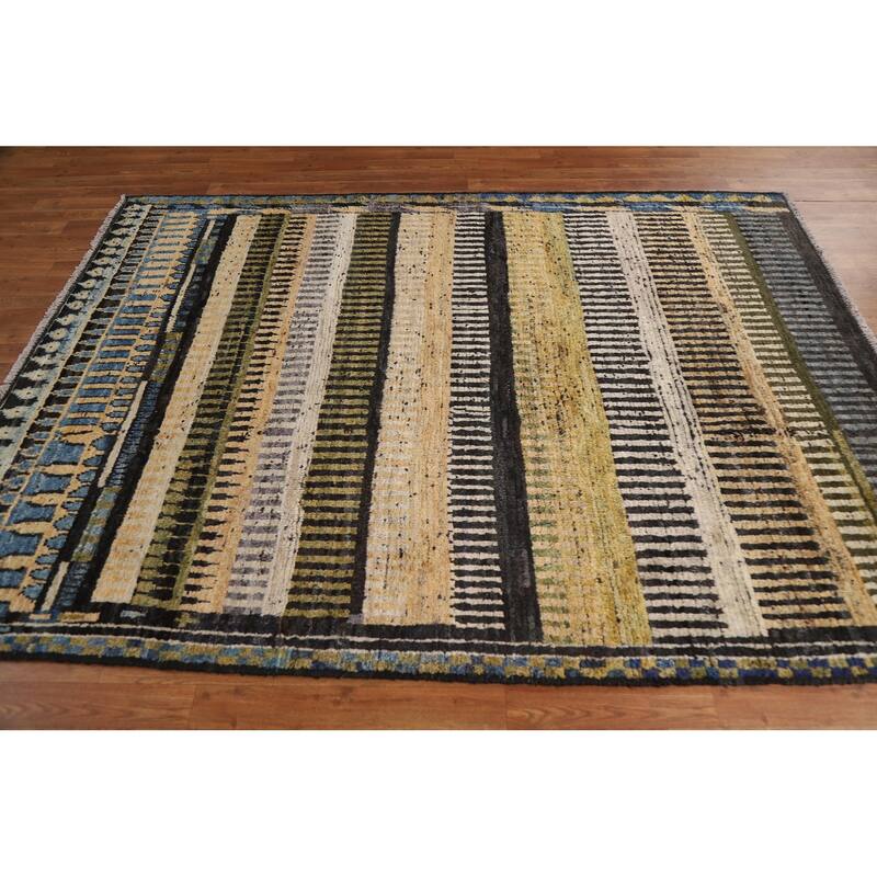 Hand Knotted Oriental 100% Wool Carpet Modern Tribal Multi-Colored Moroccan Area Rug - 8' 1'' X 5' 10''