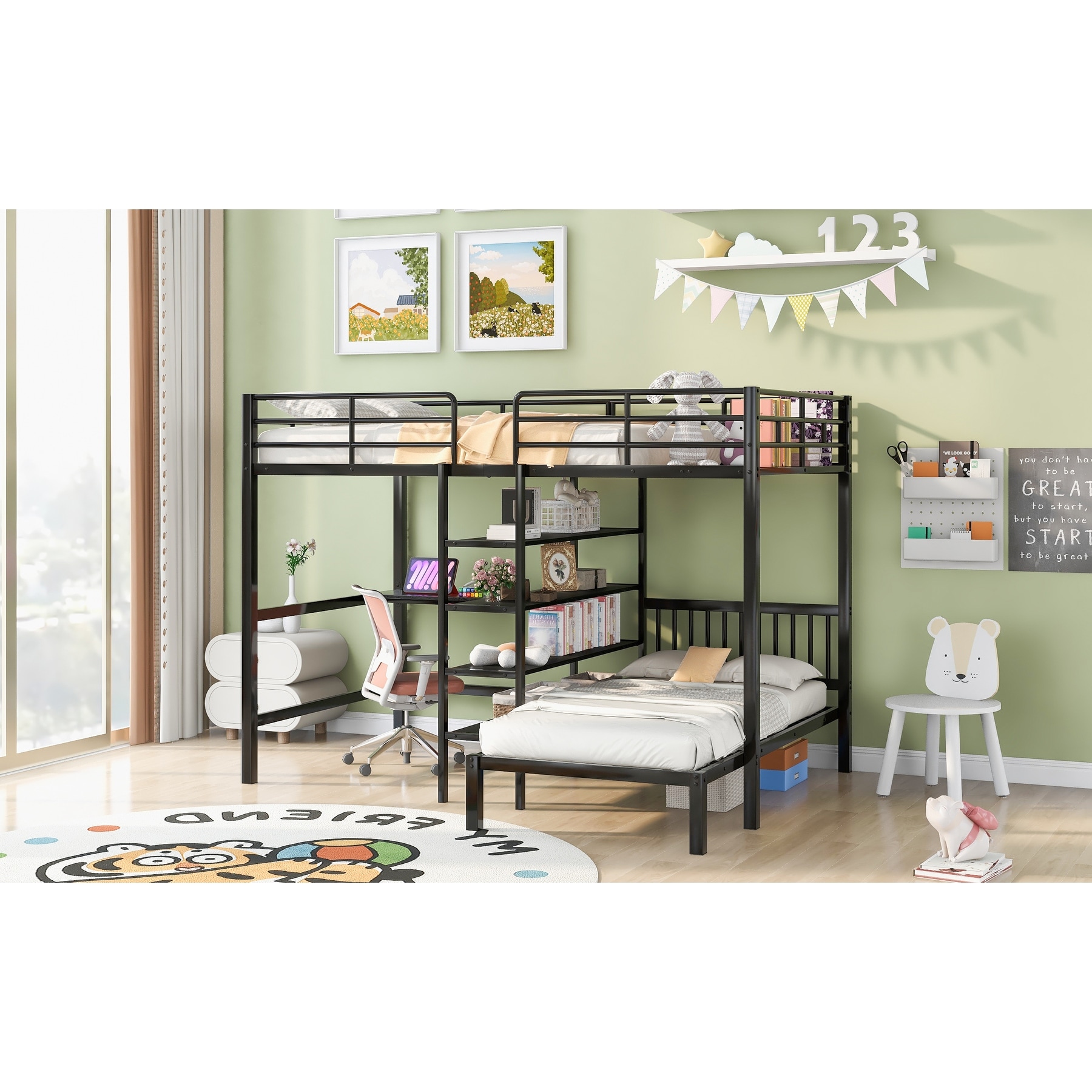 Full Over Twin Metal Bunk Bed with Built in Desk Storage Shelves Modern Heavy Duty Bunk Bed with Safety Rail Built in Ladder Bed Bath Beyond 38910776