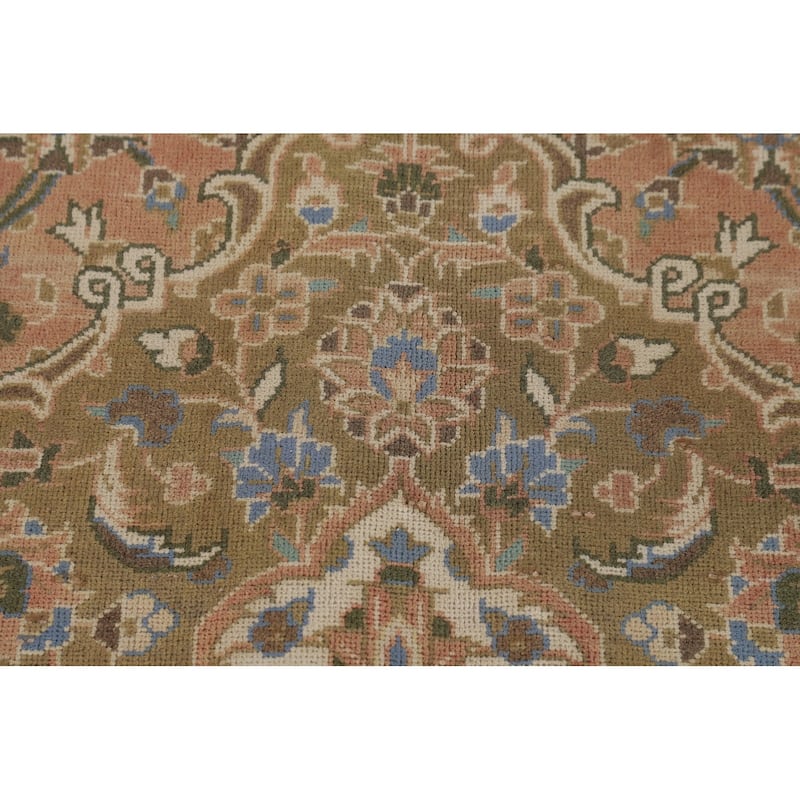 Traditional Mashad Persian Vintage Area Rug Hand-Knotted Wool Carpet - 9'7" x 13'5"