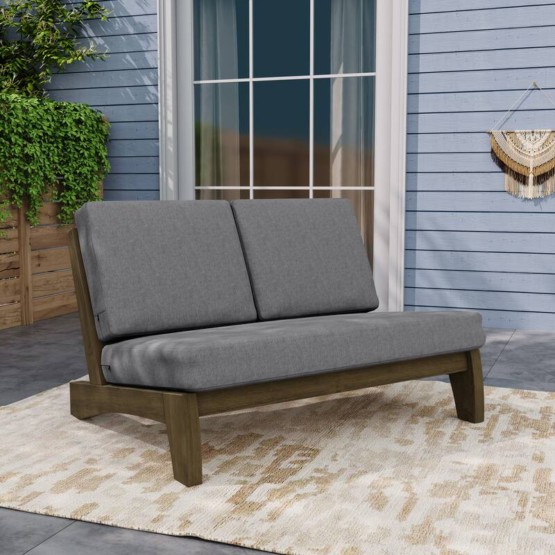 Teak Outdoor Armless Lounge Chair Set Loveseat with Cushions - 2 chairs - Gray