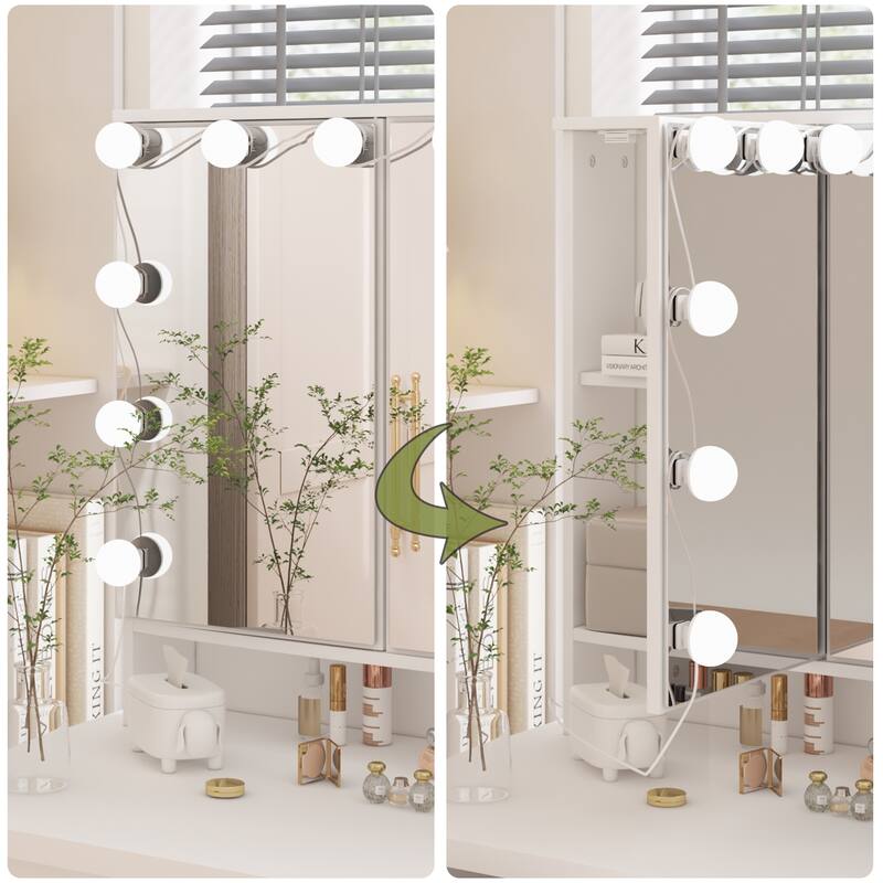 Luxurious LED Makeup Vanity with 9 Drawers Elegant Makeup Station