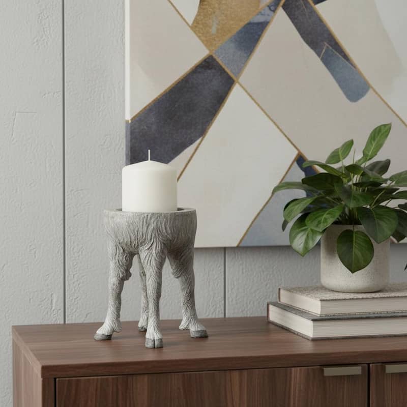 7" Gray Distressed Abstract Ceramic Tabletop Pillar Candle Holder - Gray