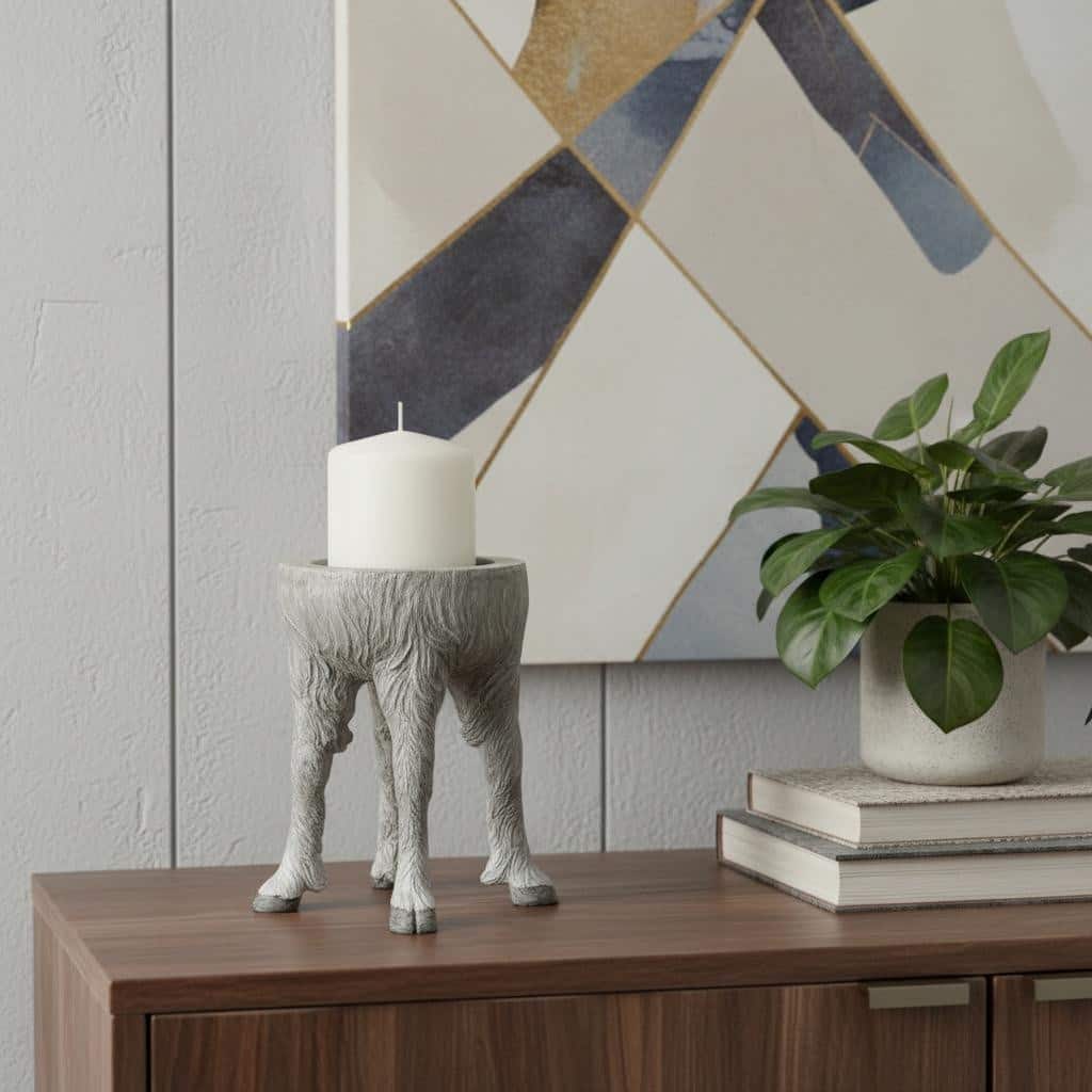 7" Gray Distressed Abstract Ceramic Tabletop Pillar Candle Holder