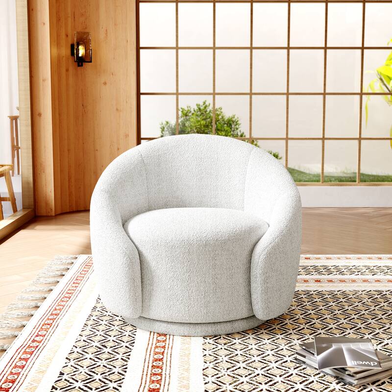 Boucle Barrel Chair Upholstered 360°Swivel Armchair