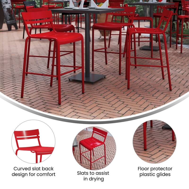2PK Modern Commercial Grade 2 Slat Indoor/Outdoor Steel Bar Stool