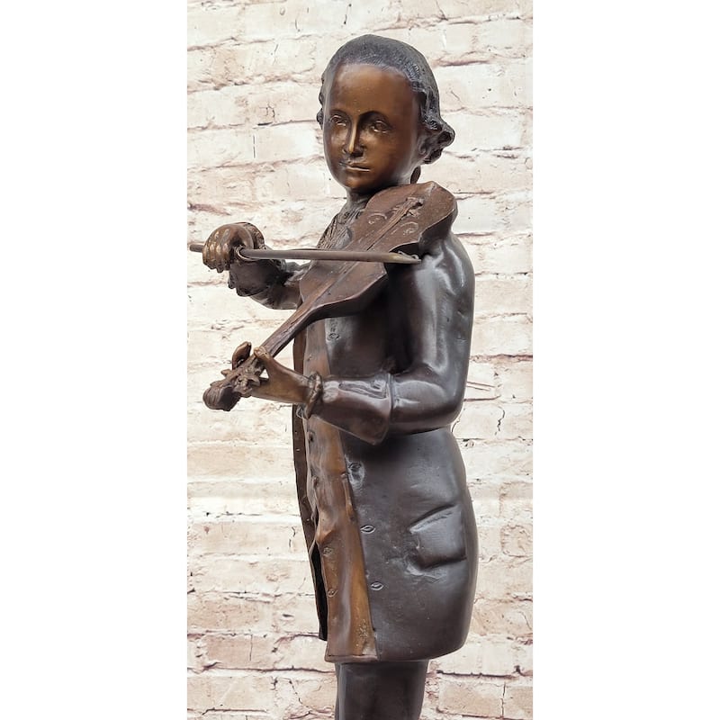 Limited Edition Signed Numbered By Collett Mozart With Violin Bronze Sculpture