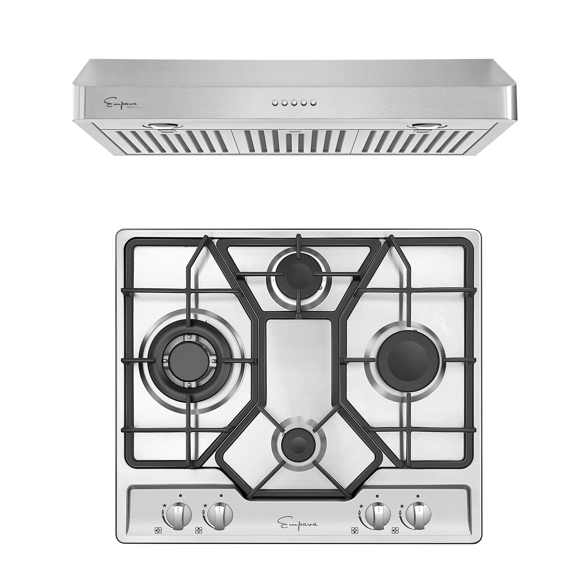 Empava 2 Piece Kitchen Appliances Packages Including 24" Gas Cooktop and 30" Under Cabinet Range Hood
