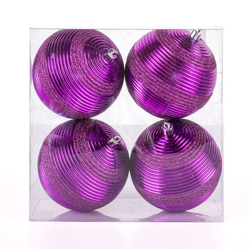 National Tree Company 4-Piece Shatterproof Swirling Purple Ornaments - 4 in