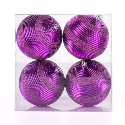 National Tree Company 4-Piece Shatterproof Swirling Purple Ornaments - 4 in