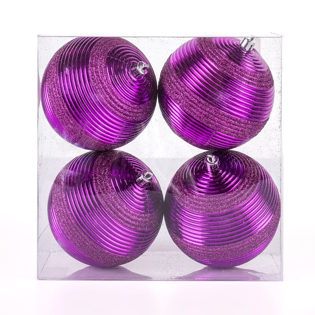 National Tree Company 4-Piece Shatterproof Swirling Purple Ornaments - 4 in