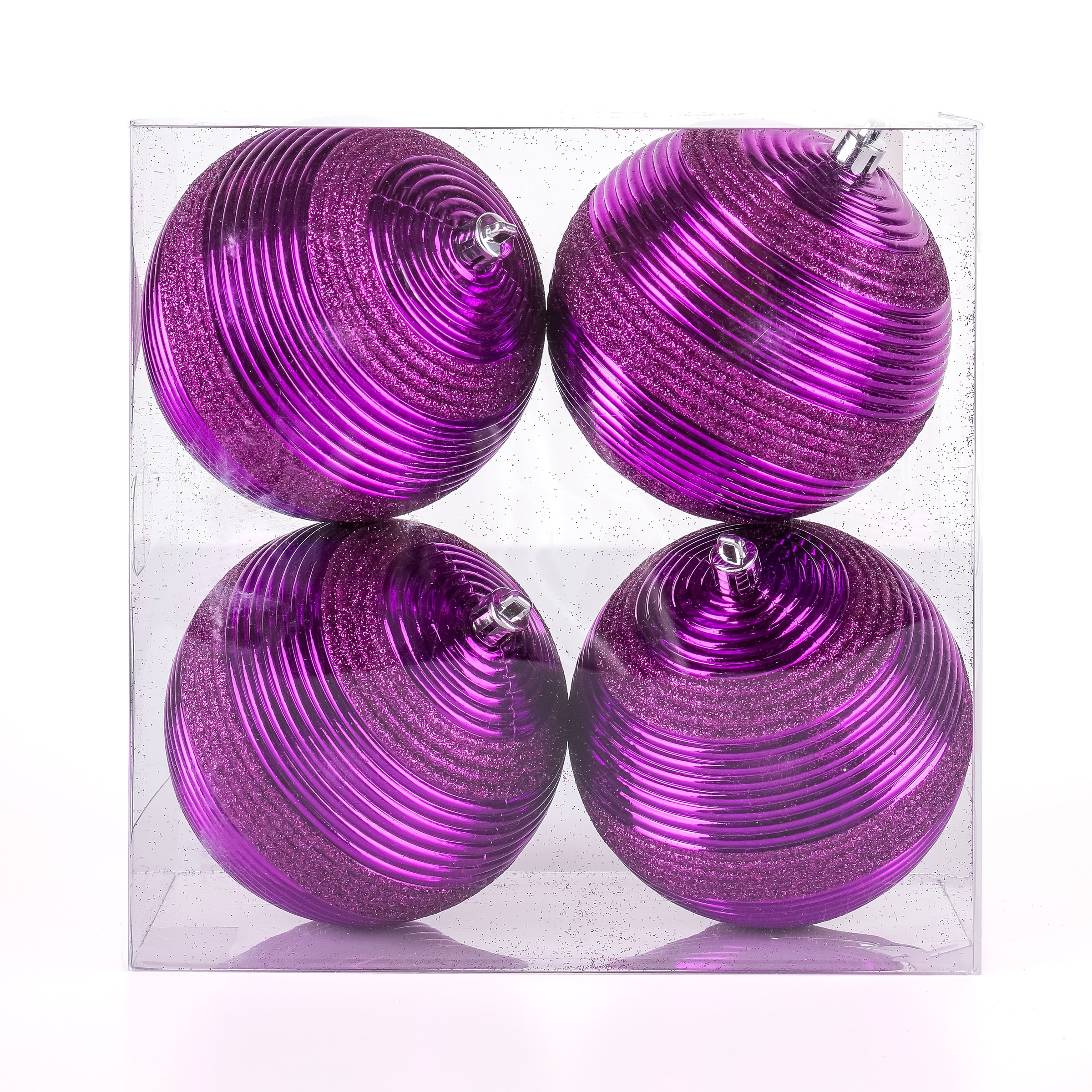 National Tree Company 4-Piece Shatterproof Swirling Purple Ornaments - 4 in
