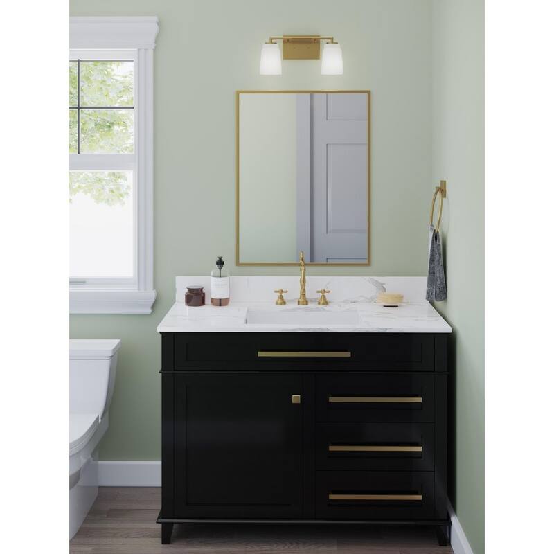 Spenser Collection Two-Light Brushed Gold Industrial Vanity Light - 15.62 in x 5.5 in x 7.62 in