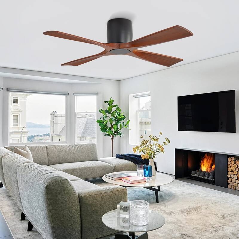 MLiAN 4 Soild Wood Blades Flush Mount Ceiling Fan Remote Control 6-Speed DC