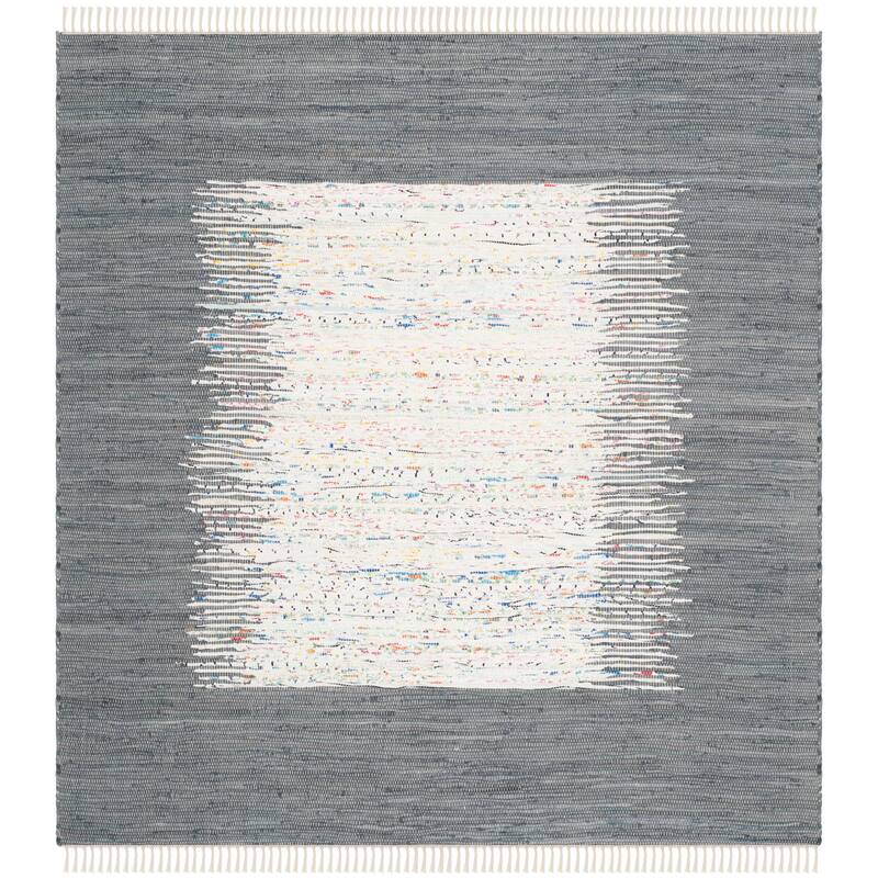 SAFAVIEH Handmade Flatweave Montauk Sidney Cotton Rug - 6' Square - Ivory/Grey