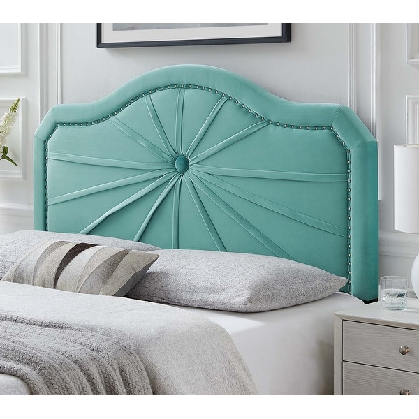 Edmond Light Green Velvet Upholstered Twin Size Headboard with Nailhead Trim. Opens flyout.