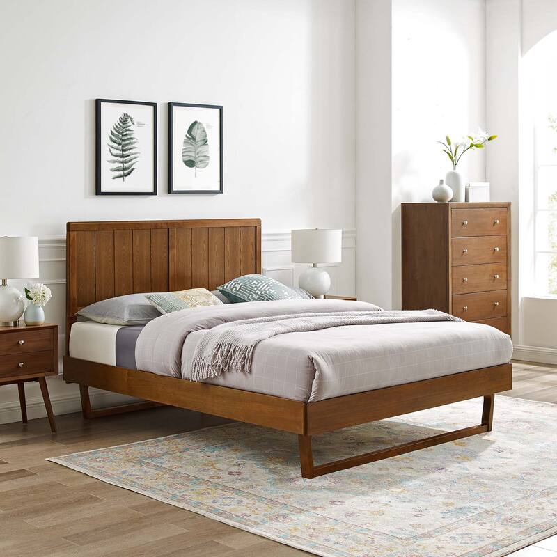 Alana Twin Wood Platform Bed With Angular Frame - Walnut