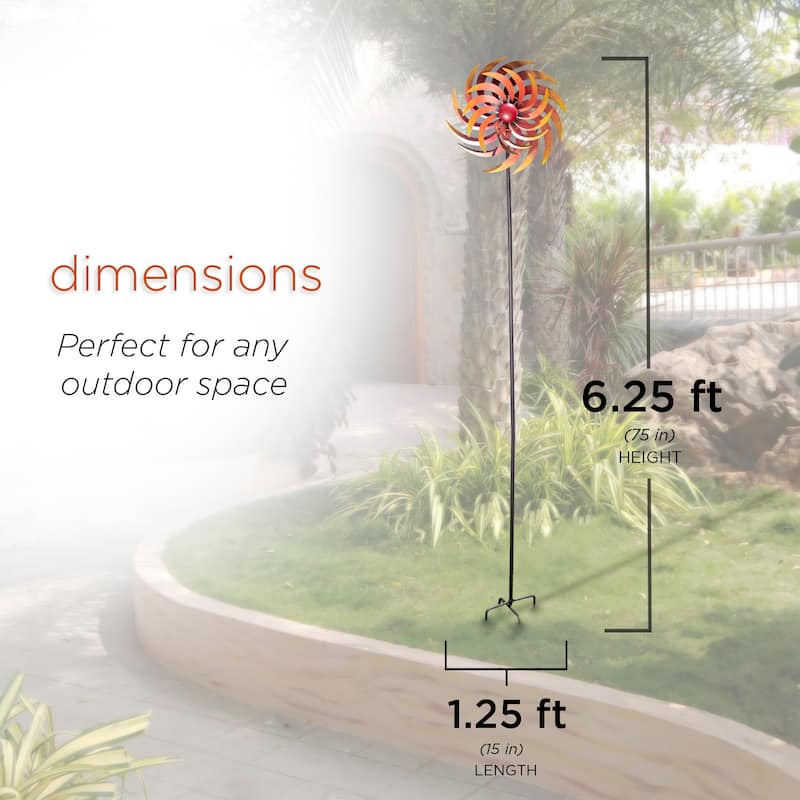 Alpine Corporation 75" Tall Outdoor Dual Metal Rustic Garden Kinetic Wind Spinner Stake, Red and Orange