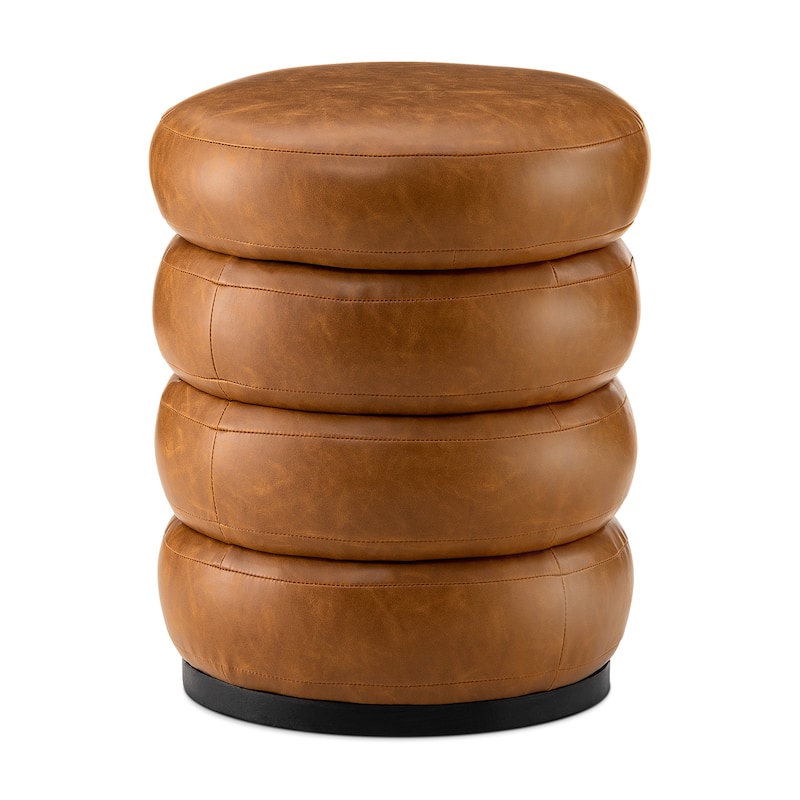 Glitzhome 19.5"H Leather Upholstered Storage Ottoman or Accent Stool