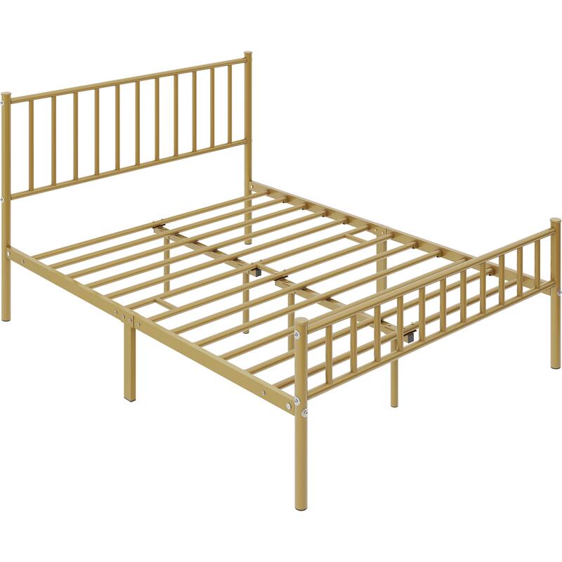 Yaheetech Minimalist Metal Platform Bed Frame with Spindle Headboard and Footboard