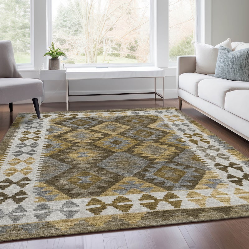 Machine Washable Indoor/ Outdoor Boho Global Chantille Rug