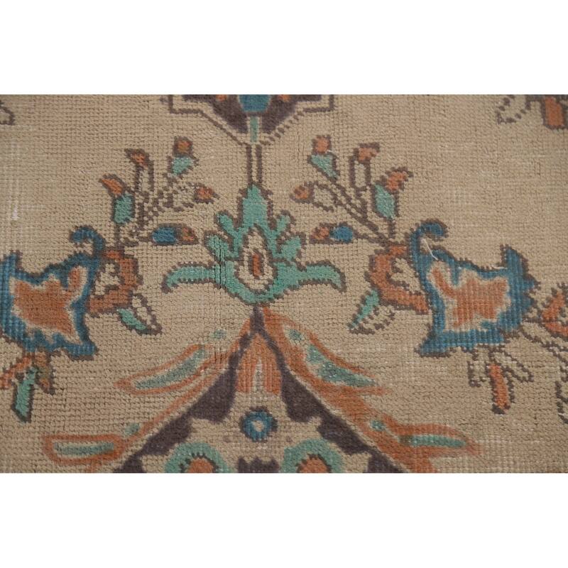 Hand Knotted Oriental 100% Wool Carpet Traditional Floral Beige & Ivories Tabriz Area Rug - 9' 6'' X 6' 7''