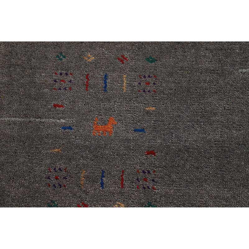 Hand Knotted Oriental 100% Wool Carpet Tribal Tribal Greys & Charcoal Gabbeh Area Rug - 8' 1'' X 5' 6''