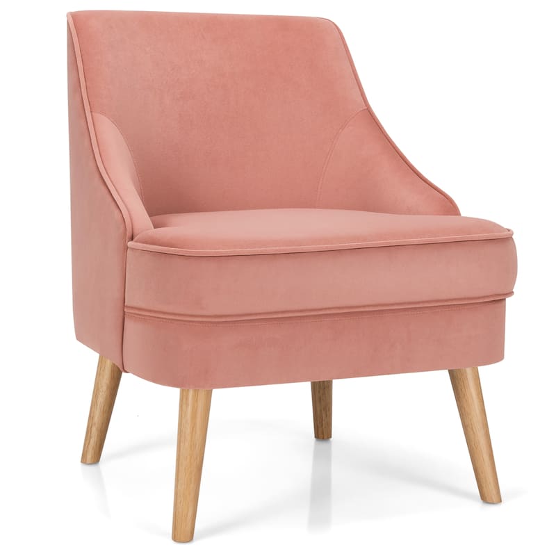 Costway Accent Chair Velvet Upholstered Single Sofa with Rubber Wood - 27'' x 25'' x 30'' - Pink