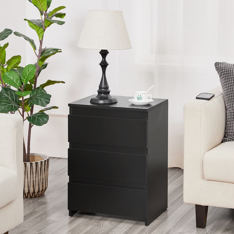 Yaheetech 3-Drawer Vertical Nightstand Sofa Side Table for Bedroom, Living Room - Black - 3-drawer