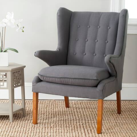 SAFAVIEH Mid-Century Gomer Steel Grey Oak Arm Chair - 26.8"x32.7"x39"