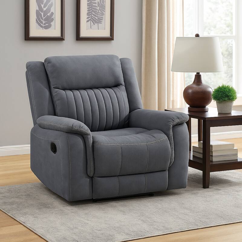 Lenny Manual Reclining Chair, Gray Microfiber, Foam Cushioning