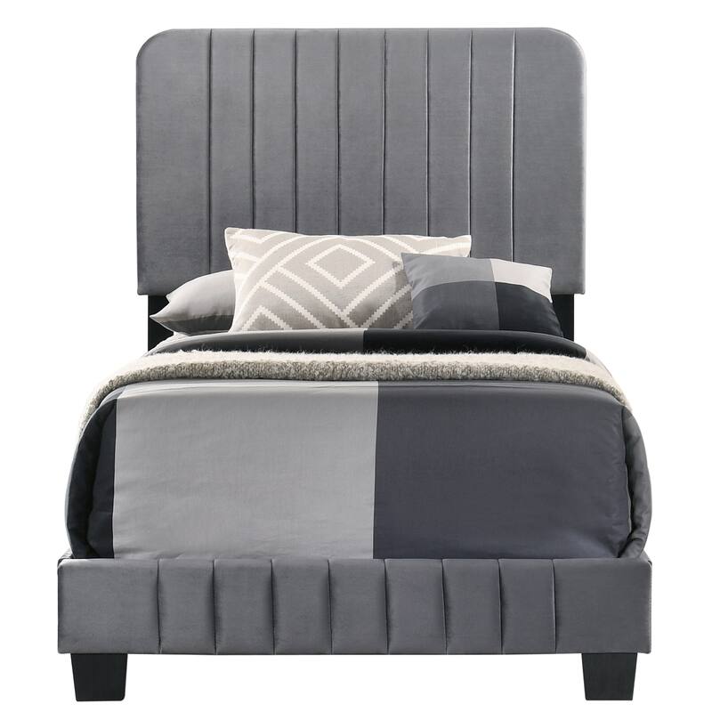 Stylish Gray Twin Bed with Channel Tufted Detailing and Durable Construction