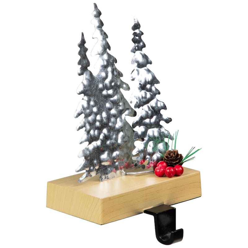 8.5" Silver Brown Metal Deer Trees Christmas Stocking Holder