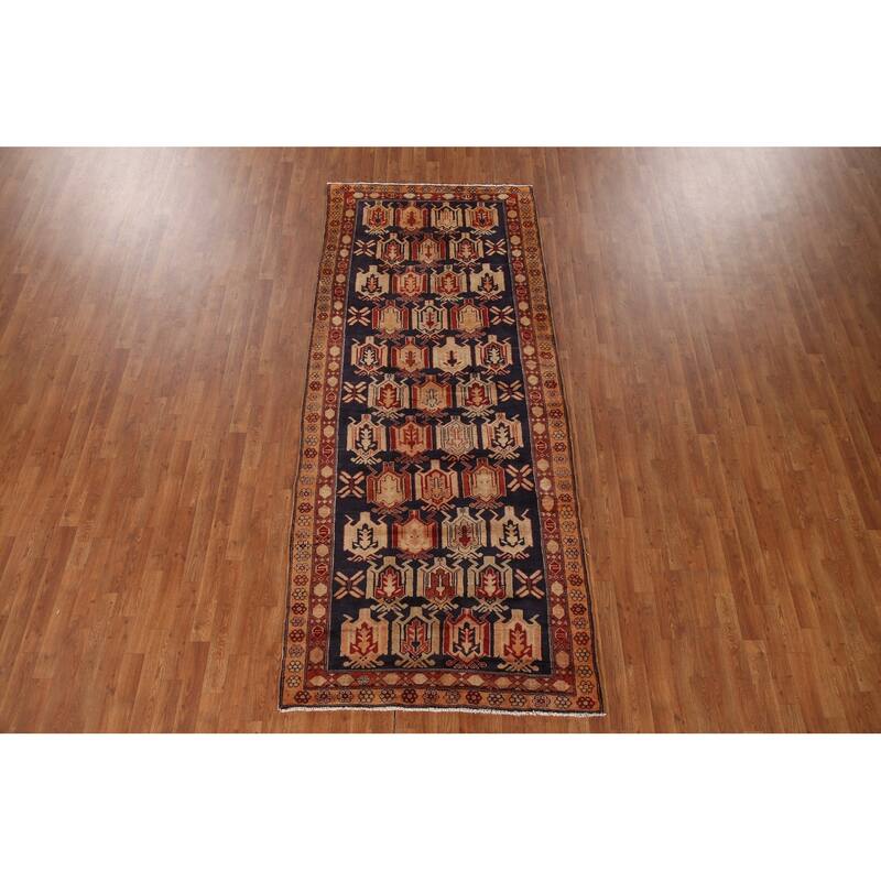 Navy Meshkin Persian Vintage Runner Rug Hand-knotted Wool Carpet - 4'3"x 10'0"