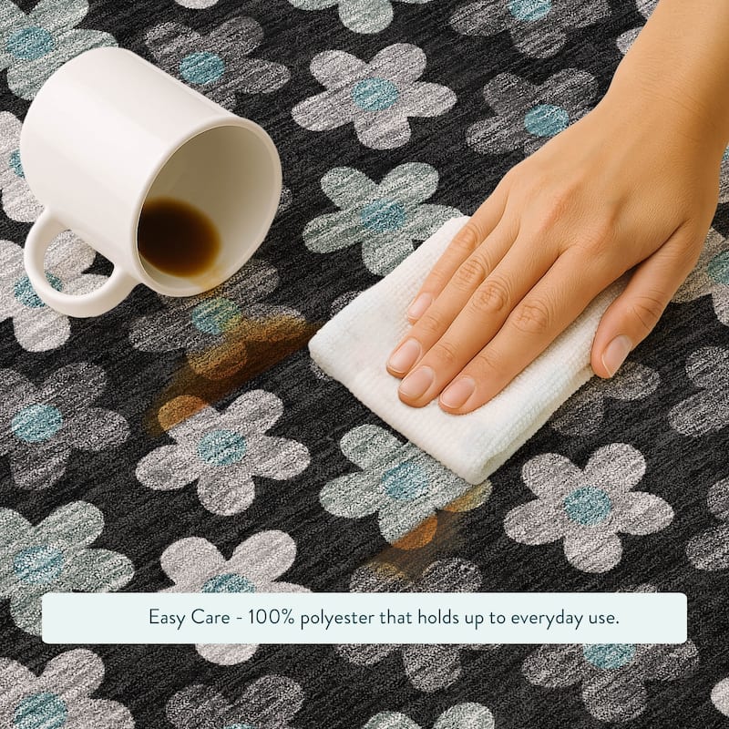 Machine Washable Indoor/ Outdoor Floral Kechi Chantille Rug