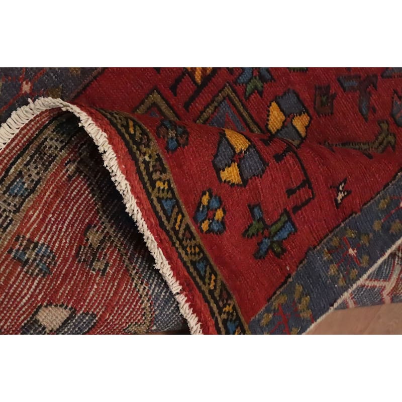 Hand Knotted Oriental 100% Wool Carpet Traditional Tribal Red Ardebil Runner Rug - 9' 0'' X 3' 7''