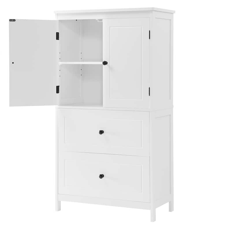 Tall Bathroom Organizer Cabinet with 2 Doors and Drawers