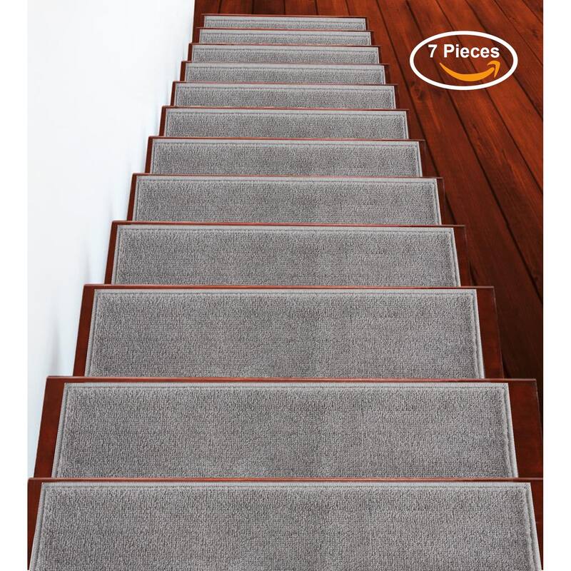 SUSSEXHOME Geometric Stair Treads with Easy to Install Double Adhesive Tape 9" x 28" - 7-PACK - Solid Gray