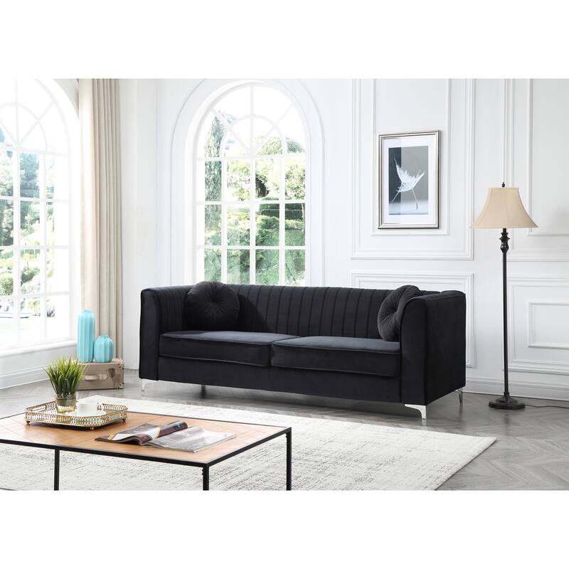 Black Velvet Sofa (87x34x32 inches) with Matching Pillows - Multi-Color