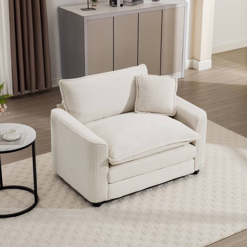 Corduroy Fabric Single Accent Sofa Chair with Pillow, Ergonomic Deep Seat Sofa for Livingroom