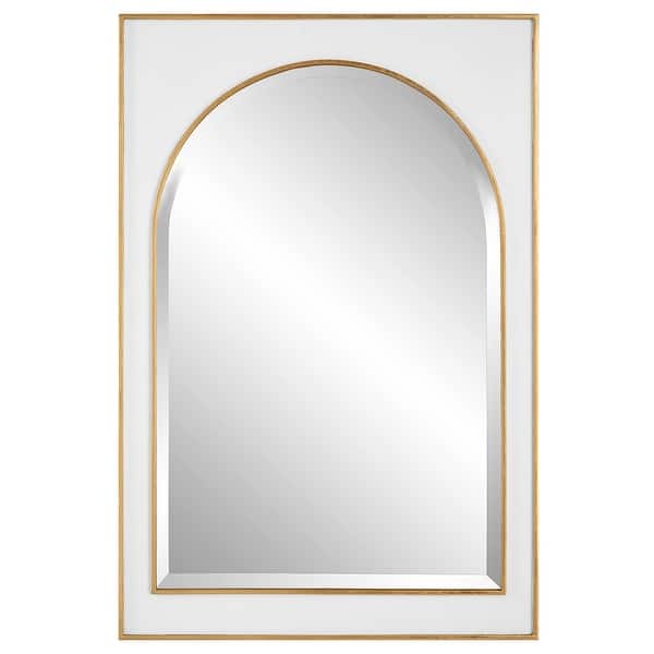 slide 2 of 5, Beveled Arch Wall Mirror with Raised Edges - 38" - White and Gold