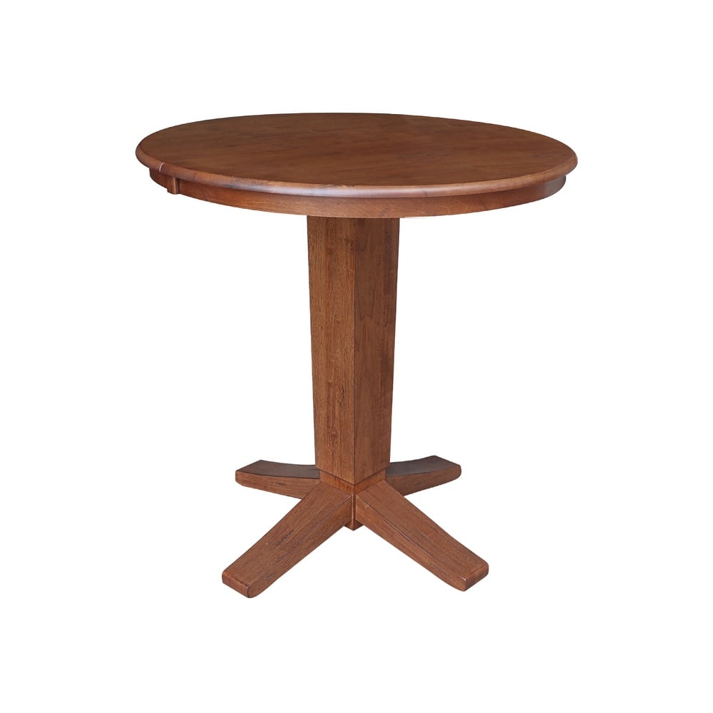 36 in. Round Top Pedestal Counter Height Dining Table with 12 in Leaf