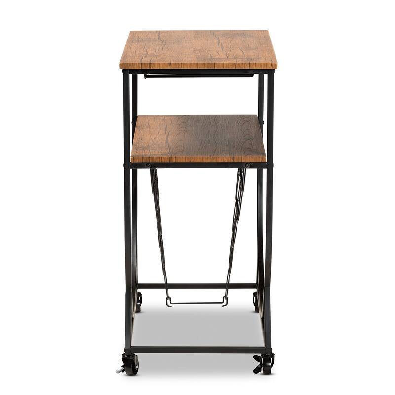 Dania Antique Vintage Industrial Metal and Wood Mobile Wine Bar Cart