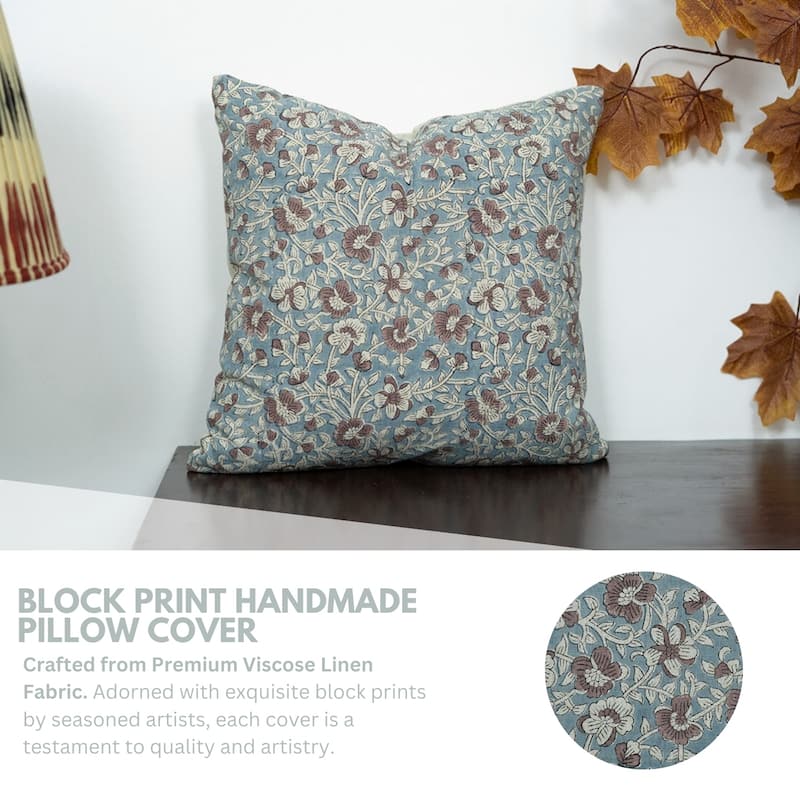 Fabdivine Decorative Floral Pillowcase Handmade Linen Block Print Accent for Sofa Kids Bed Rust Spring Décor, Sadabahar