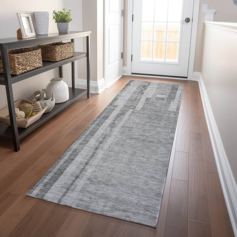 Machine Washable Indoor/ Outdoor Modern Stripes Chantille Rug - Gray - 2'3" x 7'6"