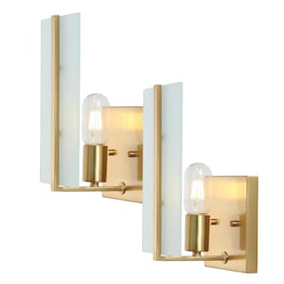 Sylvie 5.5" 1-Light Modern Coastal Iron/Glass LED Sconce, Brass Gold (Set of 2) by JONATHAN  Y