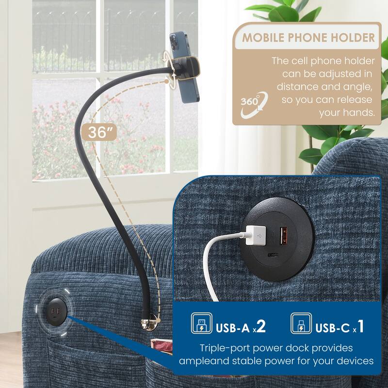 U-Shaped Sectional Sofa Indoor Chaise Lounge w/ USB & Type-C Charger