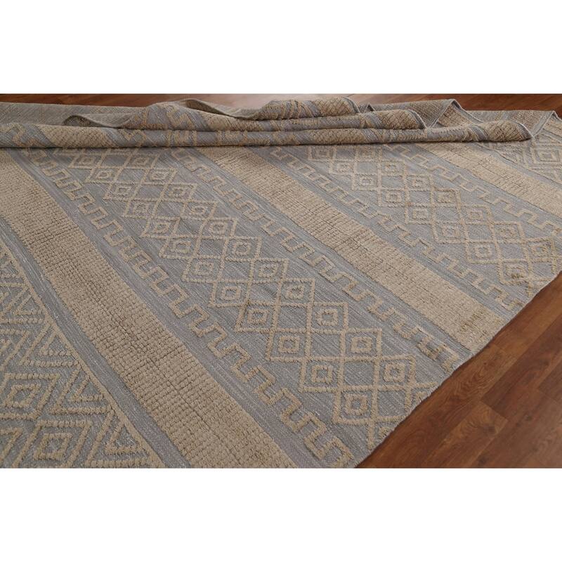 Hand Knotted Oriental 100% Wool Carpet Modern Tribal Greys & Charcoal Moroccan Area Rug - 9' 9'' X 8' 1''
