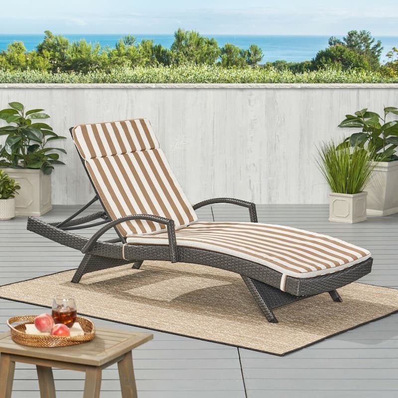 Roomfitters Chaise Lounge Cushion Set, Without Chaise Lounge, Water-Resistant Fabric with Secure Ties (Set of 2) - Brown Stripe